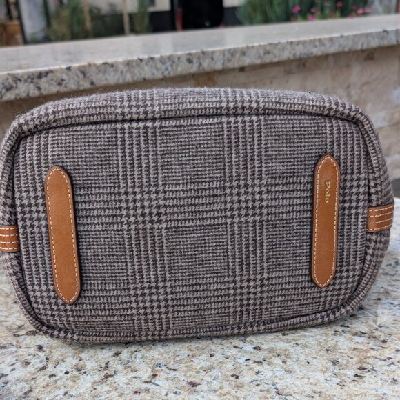 Polo Ralph Lauren Brown Plaid Wool Medium Bellport Tote Handbag w/Dust Bag - Picture 3 of 12